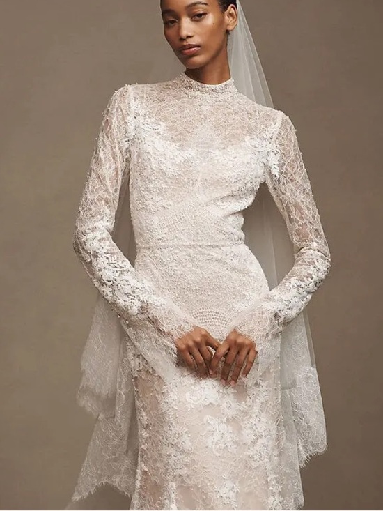 Watters Dresses & Skirts - Watters Frances High-Neck Lace Sheath Wedding Gown Sz 8